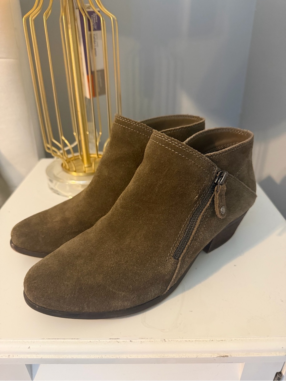 G.H. Bass & Co. Olive Suede Ankle Booties with Side Zip